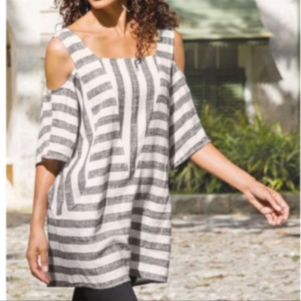 Soft Surroundings Stripe Linen Cold‎ Shoulder Tunic
